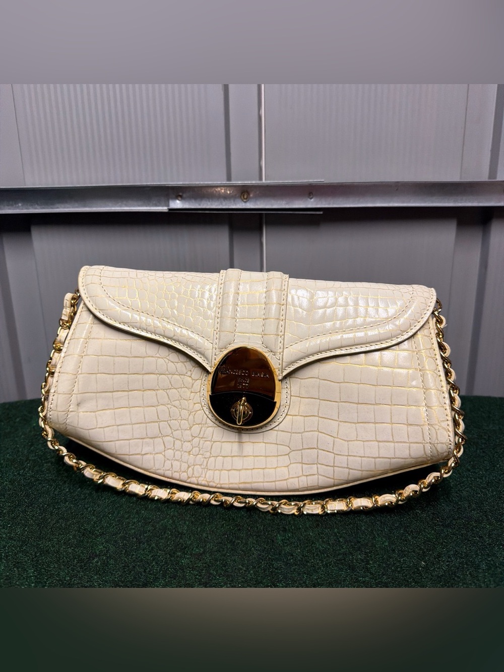 Francesco Biasia Cream/gold Croc Clutch Purse, Handbag
